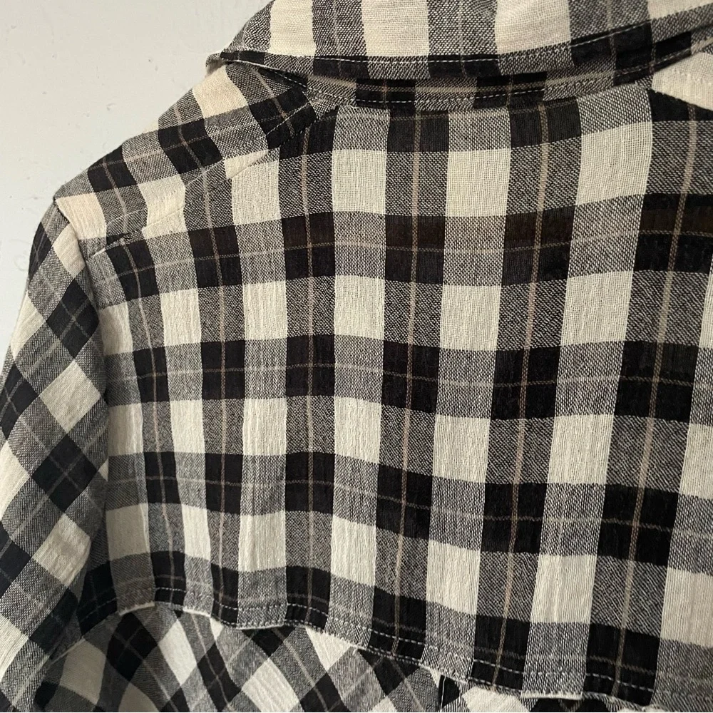 Free People Black White Checkered Gauzy Flannel Button up Top with Cutouts XS - Picture 5 of 6